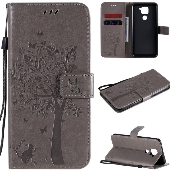 Tree & Cat Embossed Pattern Horizontal Flip Leather Case with Holder & Card Slots & Wallet & Lanyard, For Xiaomi Redmi Note 9, For Huawei Nova 7 Pro