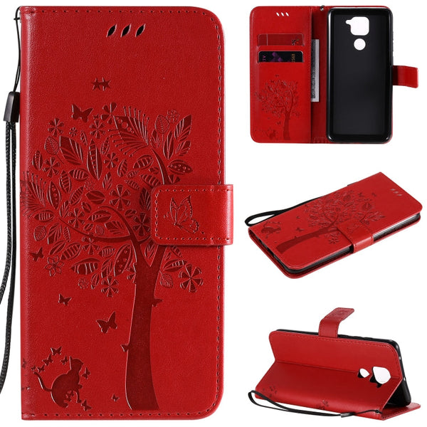 Tree & Cat Embossed Pattern Horizontal Flip Leather Case with Holder & Card Slots & Wallet & Lanyard, For Xiaomi Redmi Note 9, For Huawei Nova 7 Pro