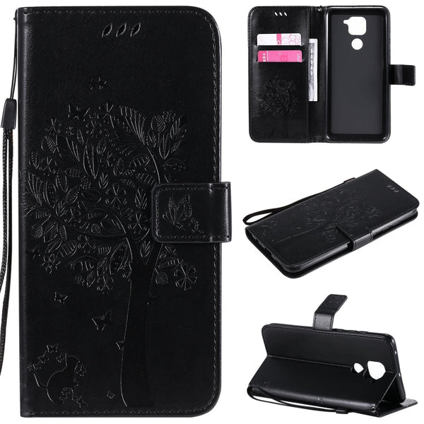 Tree & Cat Embossed Pattern Horizontal Flip Leather Case with Holder & Card Slots & Wallet & Lanyard, For Xiaomi Redmi Note 9, For Huawei Nova 7 Pro