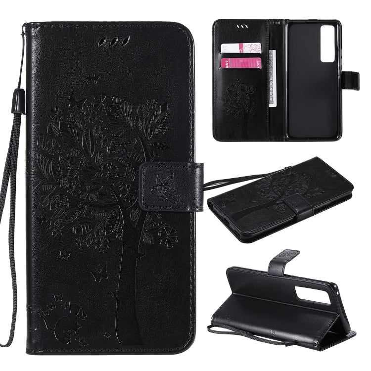 Tree & Cat Embossed Pattern Horizontal Flip Leather Case with Holder & Card Slots & Wallet & Lanyard, For Xiaomi Redmi Note 9, For Huawei Nova 7 Pro