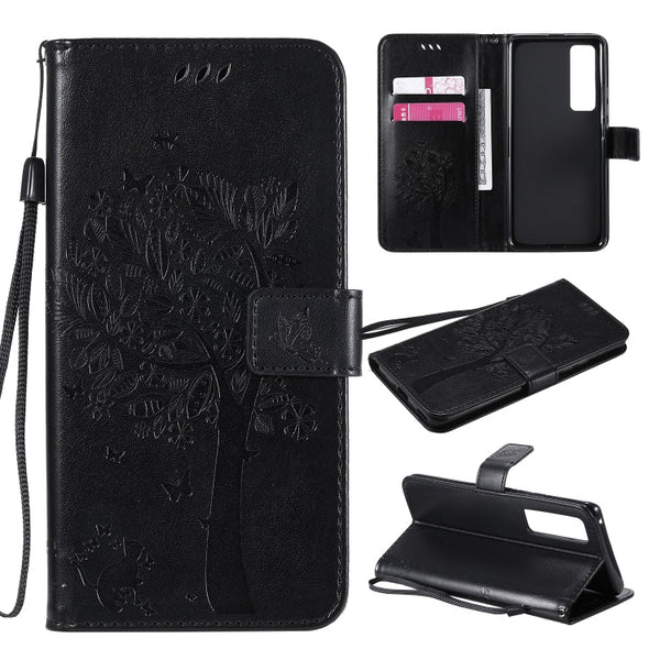 Tree & Cat Embossed Pattern Horizontal Flip Leather Case with Holder & Card Slots & Wallet & Lanyard, For Xiaomi Redmi Note 9, For Huawei Nova 7 Pro
