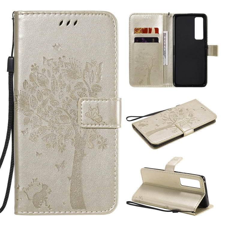 Tree & Cat Embossed Pattern Horizontal Flip Leather Case with Holder & Card Slots & Wallet & Lanyard, For Xiaomi Redmi Note 9, For Huawei Nova 7 Pro