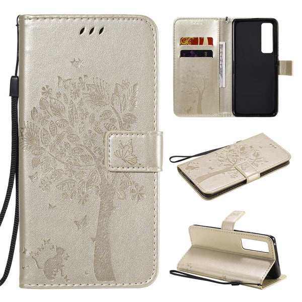 Tree & Cat Embossed Pattern Horizontal Flip Leather Case with Holder & Card Slots & Wallet & Lanyard, For Xiaomi Redmi Note 9, For Huawei Nova 7 Pro