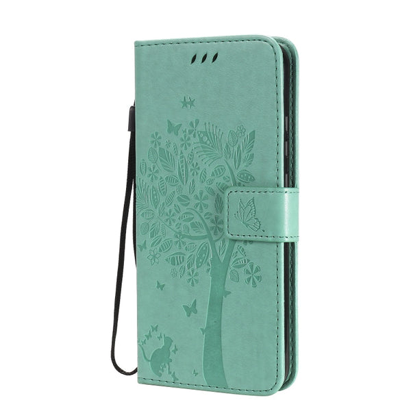 Tree & Cat Embossed Pattern Horizontal Flip Leather Case with Holder & Card Slots & Wallet & Lanyard, For Huawei P40 Lite E, For Huawei P Smart 2020