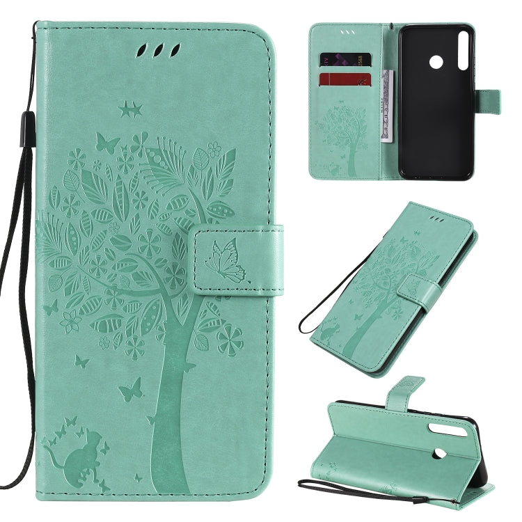 Tree & Cat Embossed Pattern Horizontal Flip Leather Case with Holder & Card Slots & Wallet & Lanyard, For Huawei P40 Lite E, For Huawei P Smart 2020