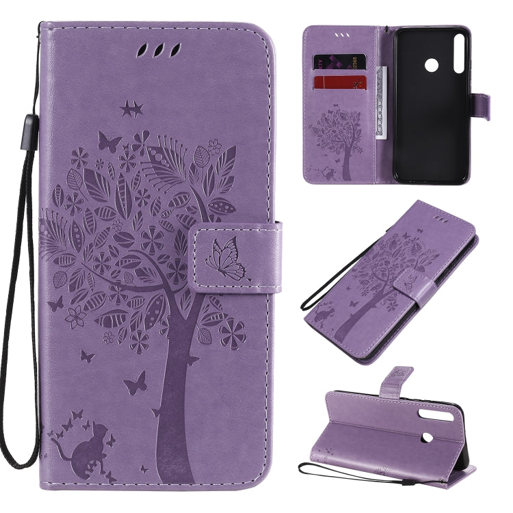 Tree & Cat Embossed Pattern Horizontal Flip Leather Case with Holder & Card Slots & Wallet & Lanyard, For Huawei P40 Lite E, For Huawei P Smart 2020