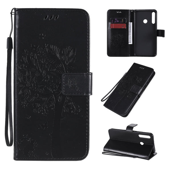 Tree & Cat Embossed Pattern Horizontal Flip Leather Case with Holder & Card Slots & Wallet & Lanyard, For Huawei P40 Lite E, For Huawei P Smart 2020