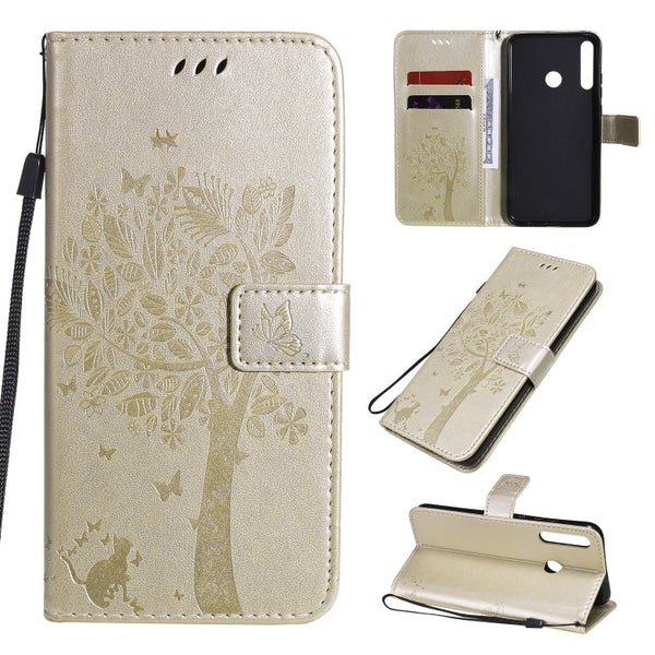 Tree & Cat Embossed Pattern Horizontal Flip Leather Case with Holder & Card Slots & Wallet & Lanyard, For Huawei P40 Lite E, For Huawei P Smart 2020