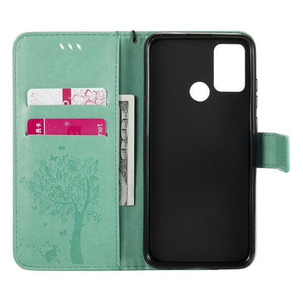 Tree & Cat Embossed Pattern Horizontal Flip Leather Case with Holder & Card Slots & Wallet & Lanyard, For Huawei Honor 9A, For Huawei Honor 30 Pro