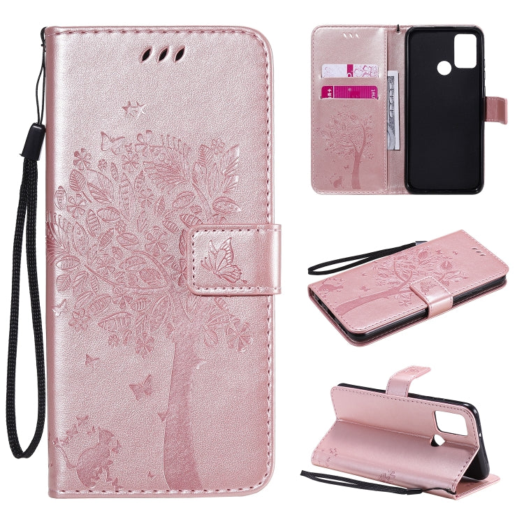 Tree & Cat Embossed Pattern Horizontal Flip Leather Case with Holder & Card Slots & Wallet & Lanyard, For Huawei Honor 9A, For Huawei Honor 30 Pro