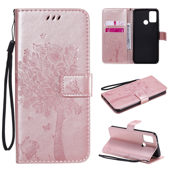Tree & Cat Embossed Pattern Horizontal Flip Leather Case with Holder & Card Slots & Wallet & Lanyard, For Huawei Honor 9A, For Huawei Honor 30 Pro