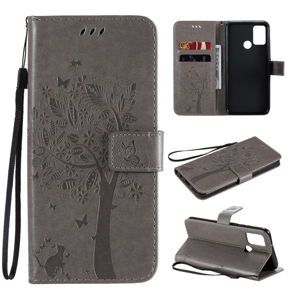 Tree & Cat Embossed Pattern Horizontal Flip Leather Case with Holder & Card Slots & Wallet & Lanyard, For Huawei Honor 9A, For Huawei Honor 30 Pro