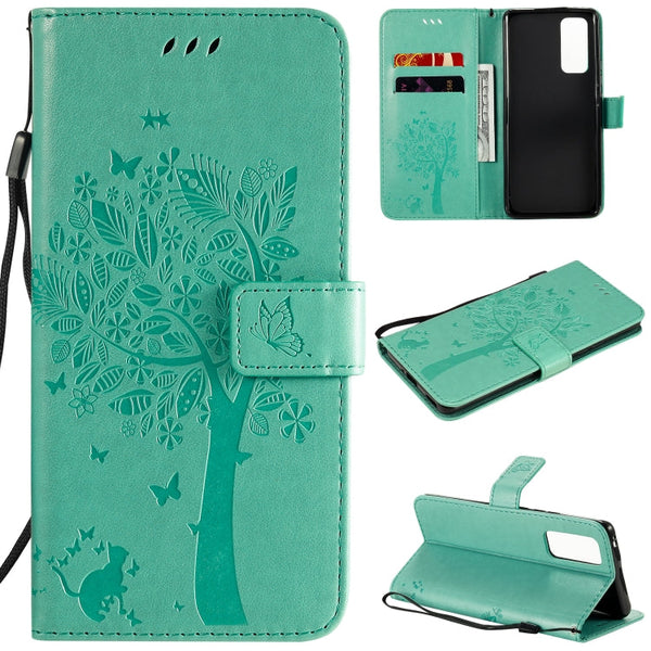 Tree & Cat Embossed Pattern Horizontal Flip Leather Case with Holder & Card Slots & Wallet & Lanyard, For Huawei Honor 9A, For Huawei Honor 30 Pro