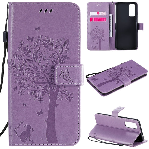 Tree & Cat Embossed Pattern Horizontal Flip Leather Case with Holder & Card Slots & Wallet & Lanyard, For Huawei Honor 9A, For Huawei Honor 30 Pro