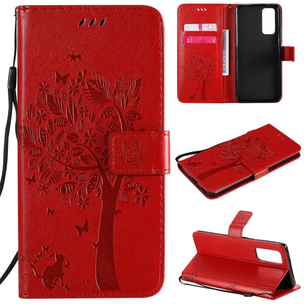 Tree & Cat Embossed Pattern Horizontal Flip Leather Case with Holder & Card Slots & Wallet & Lanyard, For Huawei Honor 9A, For Huawei Honor 30 Pro