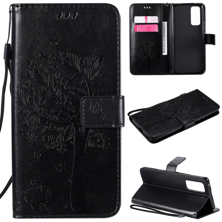 Tree & Cat Embossed Pattern Horizontal Flip Leather Case with Holder & Card Slots & Wallet & Lanyard, For Huawei Honor 9A, For Huawei Honor 30 Pro