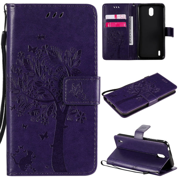 Tree & Cat Embossed Pattern Horizontal Flip Leather Case with Holder & Card Slots & Wallet & Lanyard, For Nokia 1.3, For Nokia 2.3