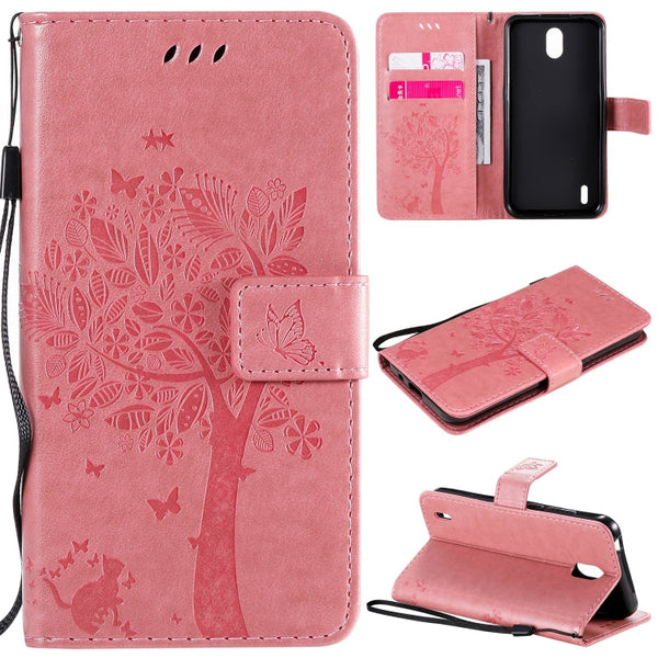 Tree & Cat Embossed Pattern Horizontal Flip Leather Case with Holder & Card Slots & Wallet & Lanyard, For Nokia 1.3, For Nokia 2.3