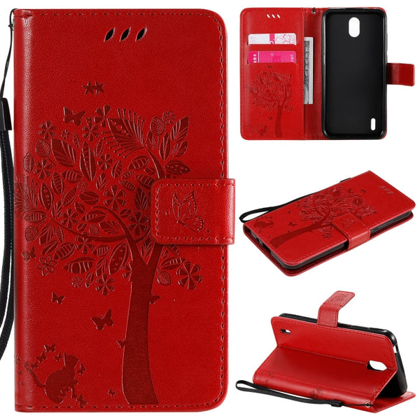 Tree & Cat Embossed Pattern Horizontal Flip Leather Case with Holder & Card Slots & Wallet & Lanyard, For Nokia 1.3, For Nokia 2.3