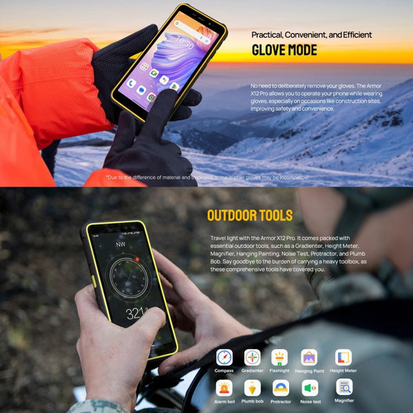Ulefone Armor X12 Pro, IP68/IP69K Rugged Phone, 5.45 inch Android 14 MediaTek Helio G36 Octa Core, Network: 4G, NFC