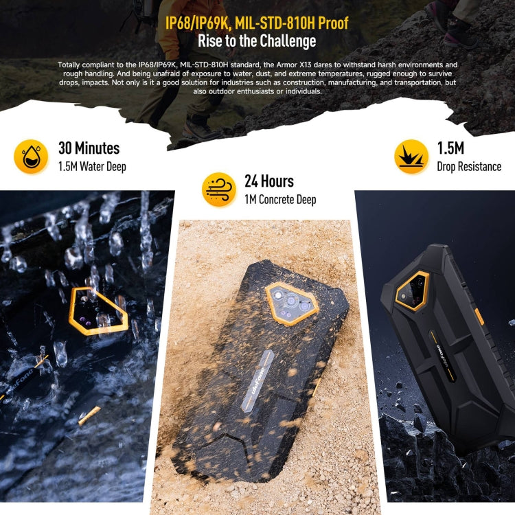Ulefone Armor X13, IP68/IP69K Rugged Phone, 6.52 inch Android 13 MediaTek Helio G36 Octa Core, Network: 4G, NFC, OTG