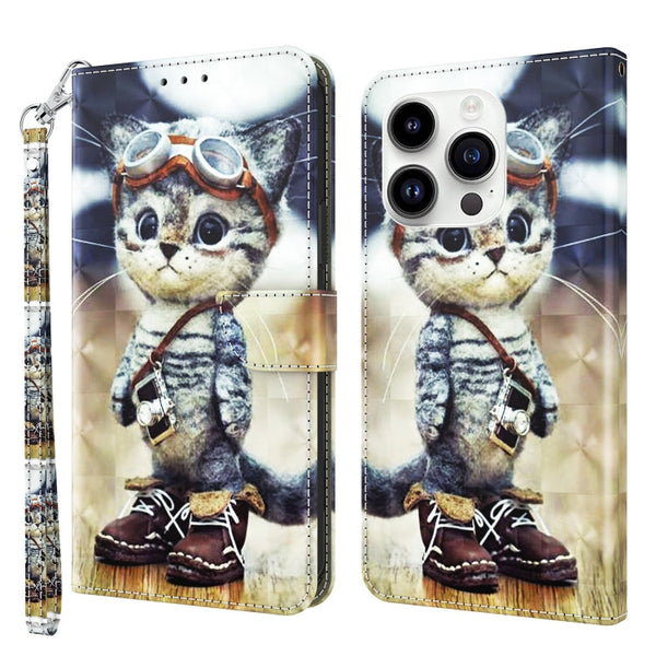 3D Painted Leather Phone Case, For iPhone 15 Pro Max, For iPhone 15 Pro