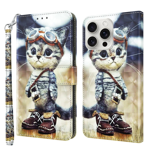 3D Painted Leather Phone Case, For iPhone 16 Pro Max, For iPhone 16 Pro