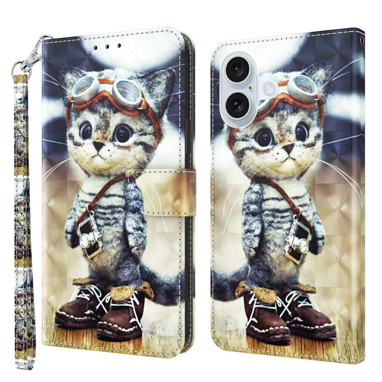 3D Painted Leather Phone Case, For iPhone 16 Plus, For iPhone 16