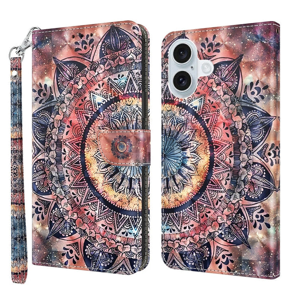 3D Painted Leather Phone Case, For iPhone 16 Plus, For iPhone 16