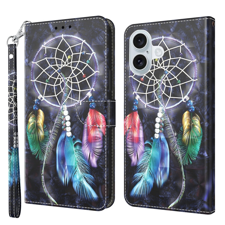 3D Painted Leather Phone Case, For iPhone 16 Plus, For iPhone 16