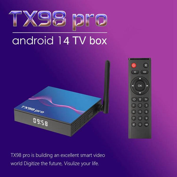 TX98 Pro 4K Ultra HD Android 14.0 Smart TV Box with Remote Control, Allwinner H616 Quad-Core