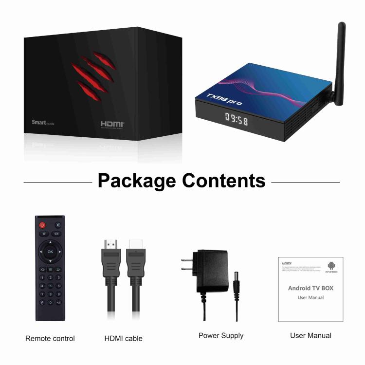 TX98 Pro 4K Ultra HD Android 14.0 Smart TV Box with Remote Control, Allwinner H616 Quad-Core