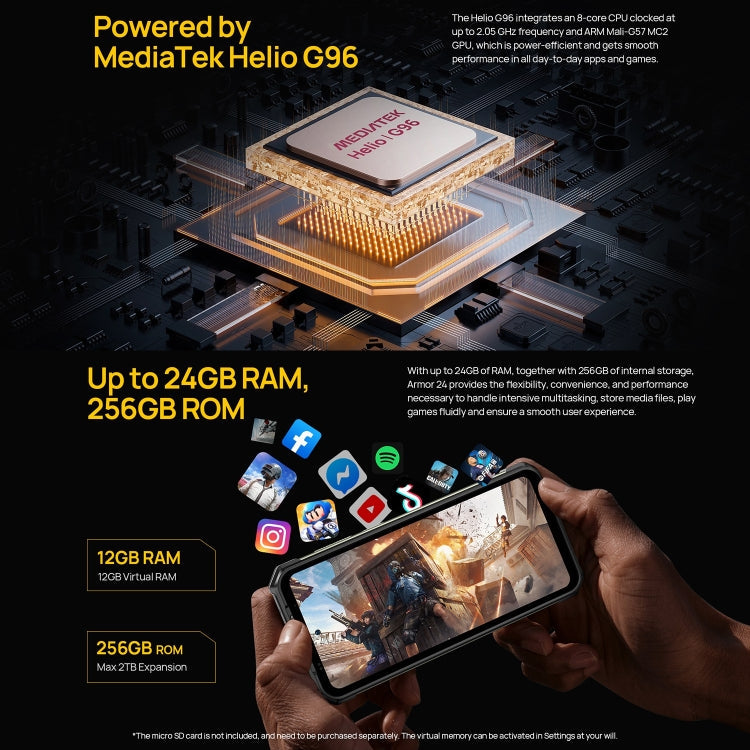 Ulefone Armor 24, Rugged Phone, Side Fingerprint, 22000mAh, 6.78 inch Android 14 MediaTek Helio G96 Octa Core, Network: 4G, NFC