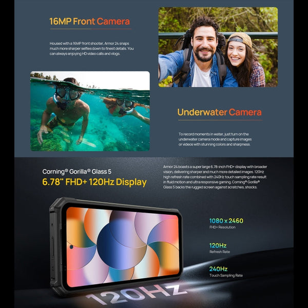 Ulefone Armor 24, Rugged Phone, Side Fingerprint, 22000mAh, 6.78 inch Android 14 MediaTek Helio G96 Octa Core, Network: 4G, NFC