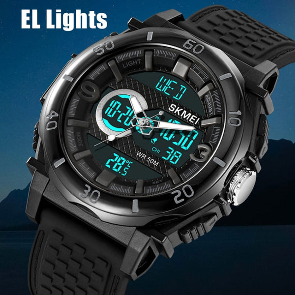 SKMEI 2098 Multifunctional Men 50M Waterproof Thermometer Dual Display Digital Wrist Watch