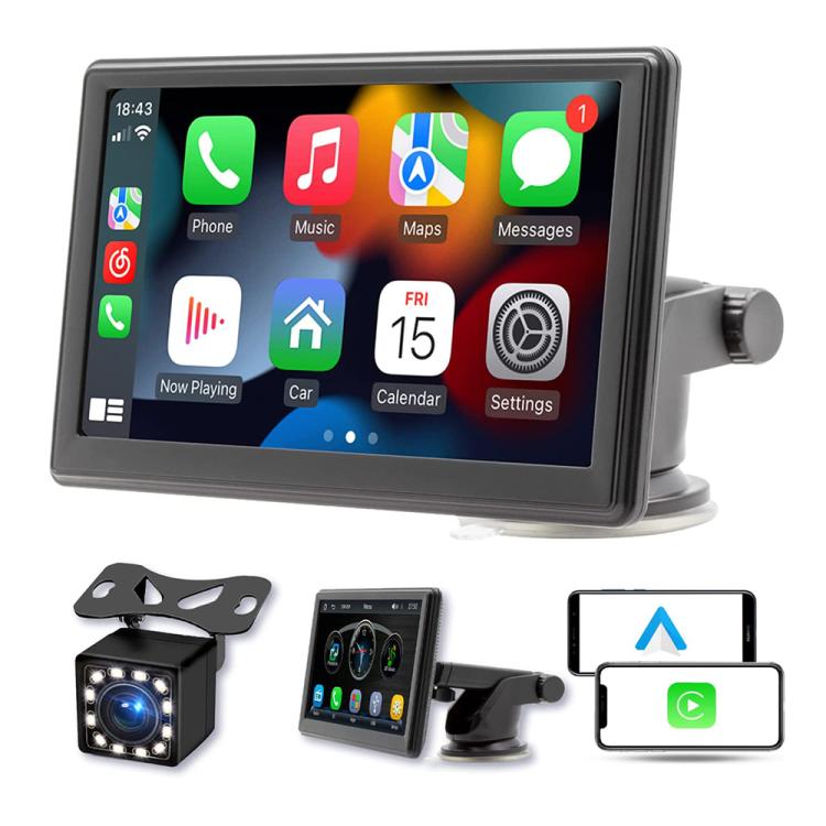 Car 7 inch IPS Portable Smart Screen Wireless Screen Projection Carplay Android Auto, with Reversing Camera