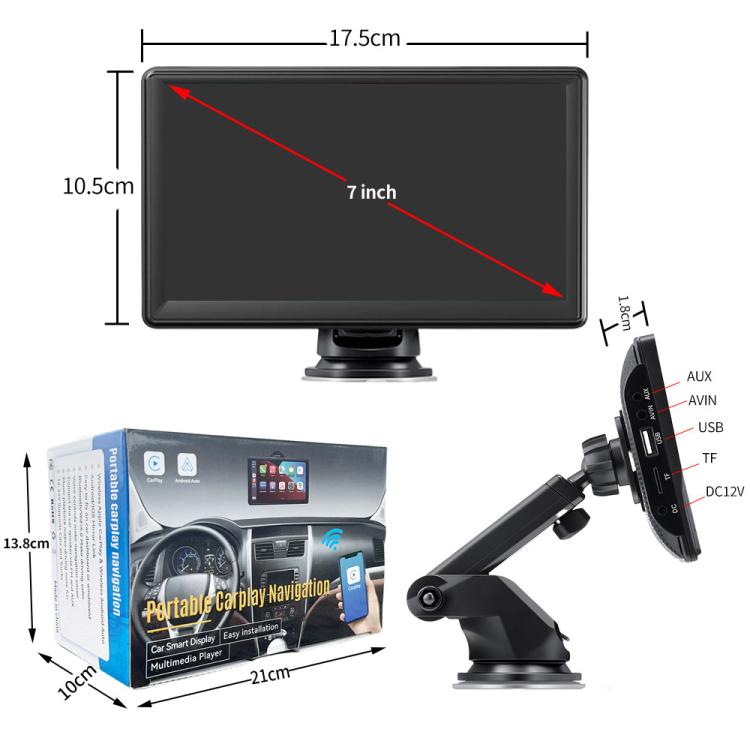 Car 7 inch IPS Portable Smart Screen Wireless Screen Projection Carplay Android Auto, with Reversing Camera