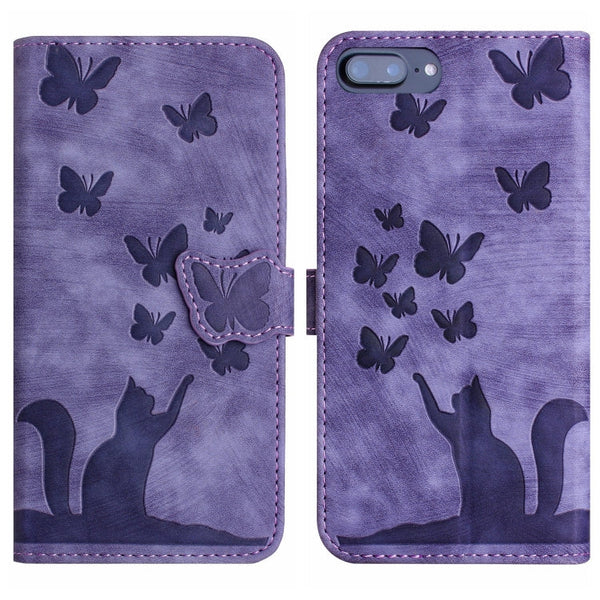 Butterfly Cat Embossing Flip Leather Phone Case