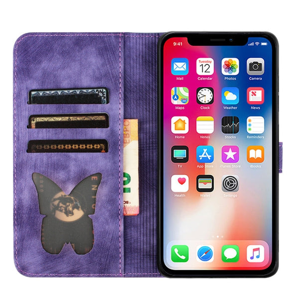 Butterfly Cat Embossing Flip Leather Phone Case