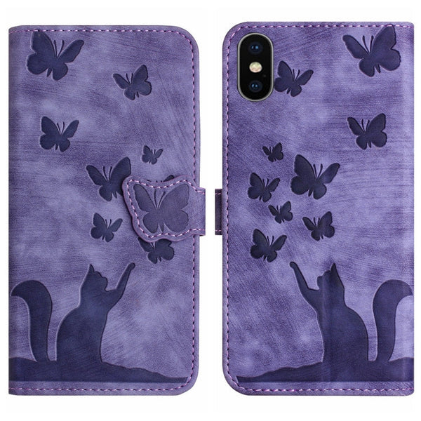 Butterfly Cat Embossing Flip Leather Phone Case