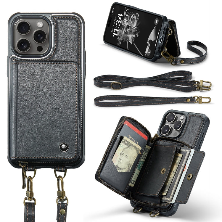 JEEHOOD C22 Series Zipper Wallet Leather Phone Case with Dual Lanyard