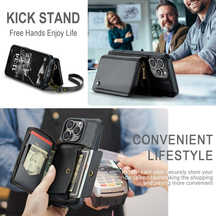 JEEHOOD C22 Series Zipper Wallet Leather Phone Case with Dual Lanyard