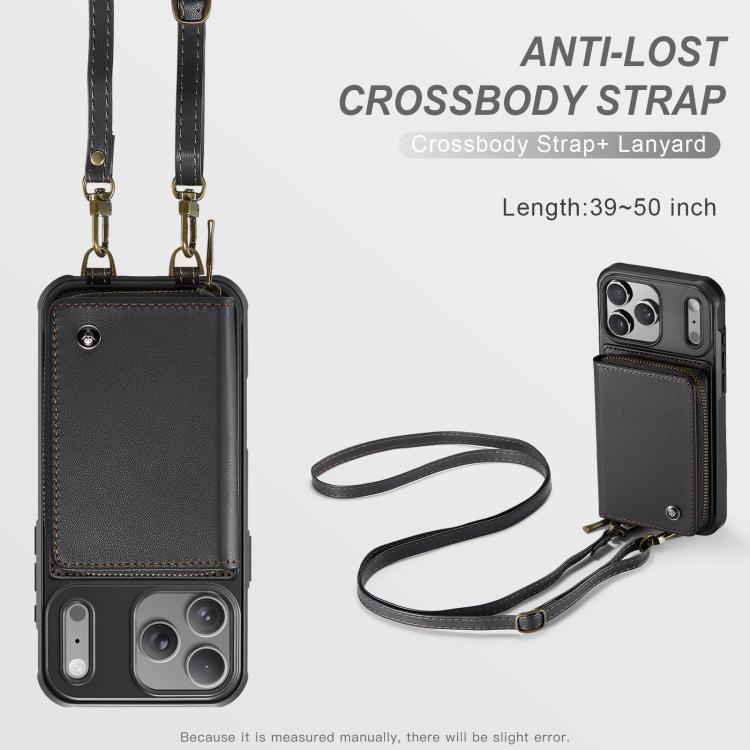 JEEHOOD C22 Series Zipper Wallet Leather Phone Case with Dual Lanyard