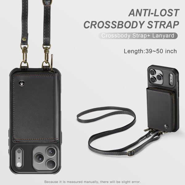 JEEHOOD C22 Series Zipper Wallet Leather Phone Case with Dual Lanyard