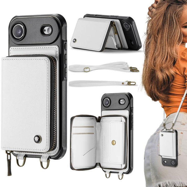 JEEHOOD C22 Series Zipper Wallet Leather Phone Case with Dual Lanyard