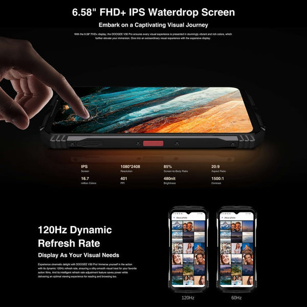 DOOGEE V30 Pro, 200MP Camera, Side Fingerprint, 10800mAh Battery, 6.58 inch Android 13 Dimensity 7050 Octa Core, Network: 5G, OTG, NFC, Support Google Pay