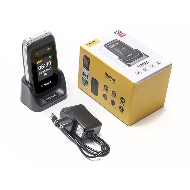 UNIWA V202T 4G Flip Style Phone, 2.4 inch Unisoc T107 Cat.1, SOS, FM, Dual SIM Cards, 21 Keys