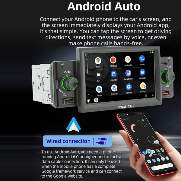 SWM151C 5 inch Portable Car MP5 Player Support CarPlay / Android Auto