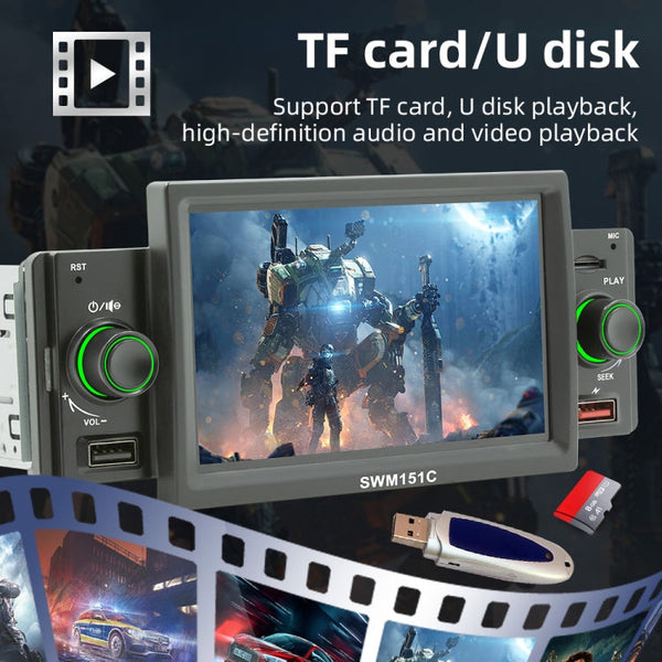 SWM151C 5 inch Portable Car MP5 Player Support CarPlay / Android Auto