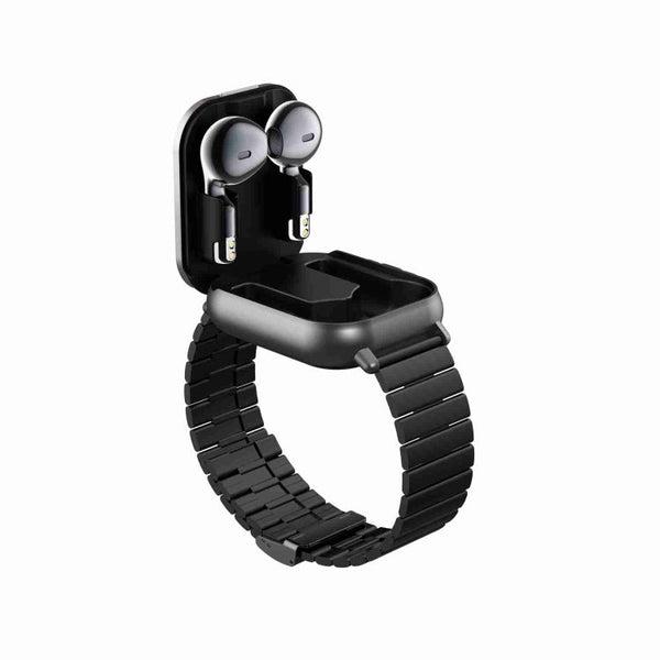 D8 2.01 inch 2 in 1 Bluetooth Earphone Steel Band Smart Watch, Support Health Monitoring / NFC
